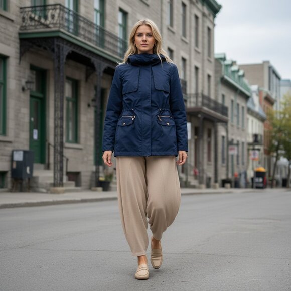 MANGO Navy Windbreaker Jacket Lightweight Parka Stand-up Collar - Picture 4 of 14